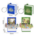 3D Three-dimensional Castle Dinosaur Book Keychain Folding Castle Dinosaur Book Keychain Castle Dinosaur Pendant Keychain Children's Party Gift Creative Toys Conbo. 