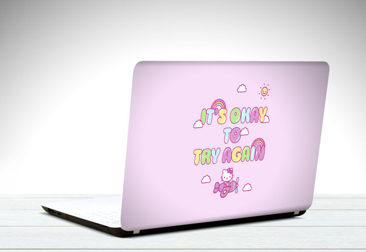 Its Okay to Try again Hello kitty Laptop Skin Vinyl Sticker 12 13 13.3 14 15 15.4 15.6 Inch Laptop Skin Sticker Cover