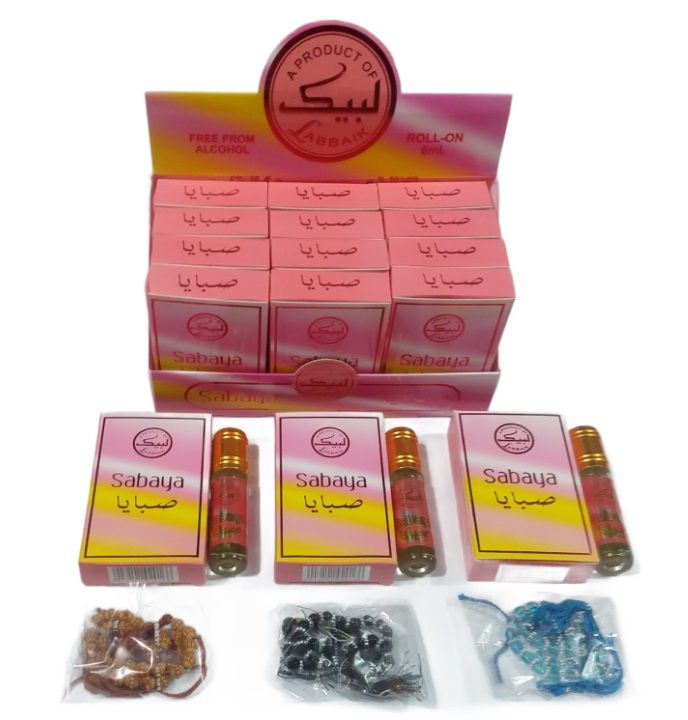 Pack of 12 Sabaya Attar Box|  Each Atar 6ml + Tasbeeh | Nonalcoholic Perfume | Labbaik Company تسبیح + عطر