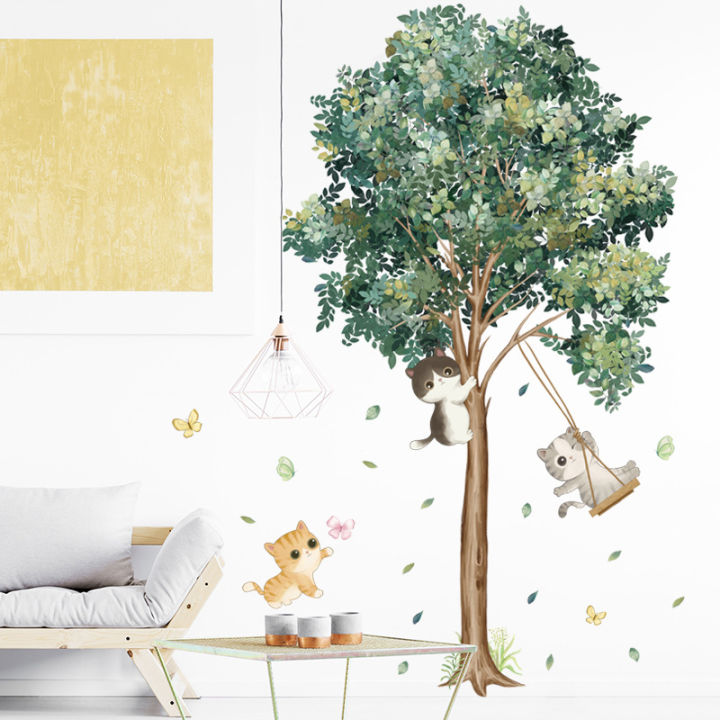Cartoon Cute Cat Plant Sticker Home Living Room Decor Vinyl Wall ...