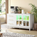 Arqam.B Sideboard Buffet Cabinet with Storage, Modern Coffee Bar Storage Cabinet with LED Light, 3 Drawers & 2 Acrylic Glass Doors, Wood Buffet Table for Kitchen, Living Room, White 8 (1) (To be customise). 