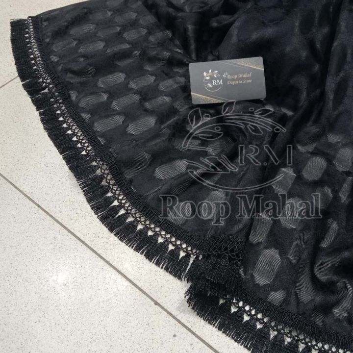 Black Cotton Net Dupatta with 2 side lace for girl & ladies by Roop Mahal Online Store