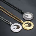 【IKE】Stainless Steel Viking Necklace Odin Wolf Head Sun Moon Rune Pendant Necklace Titanium Steel Vintage Viking Logo Necklace. 