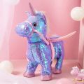 35cm Electric Walking Unicorn Plush Funny Toy Lead Rope Shake Hips Singing Music Stuffed Toy For Children Kids Gift. 
