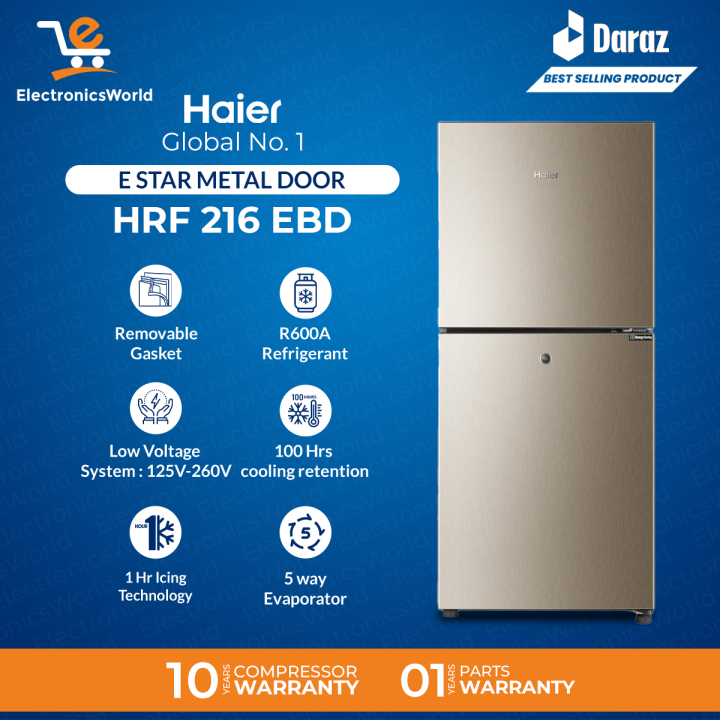Haier Refrigerator 07 Cu Ft/E-Star Series/ HRF-216 EBD(Deepest Freeze +Direct Cool+ 1 Hour Icing Technology + Metal Door) Refrigerator/ 10 Years Warranty.