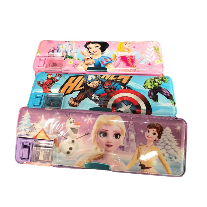 Smooth magnetic closures on both sides for easy access and secure storage.Dual Side Magnetic Pencil Box/2-in-1 Magnetic Pencil Box – Durable & Fun for School Kids/Magic Magnet Pencil Box – Cartoon Design, Dual Compartment