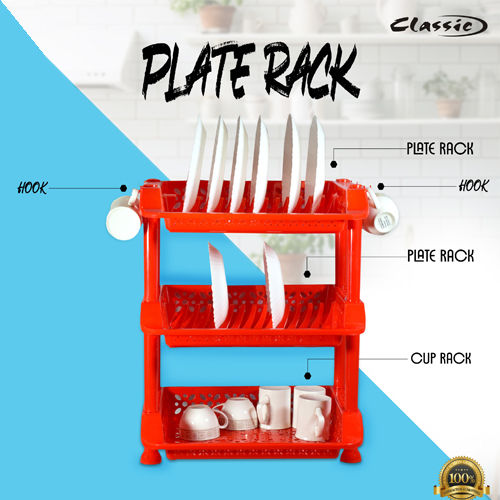 Plastic Three Teir Plate, Cup & Glass Rack For Kitchen
