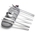 Travelers Cutlery set Steel Spoon Fork Knife Chopsticks Straws Straw cleaner in Zip Case. 