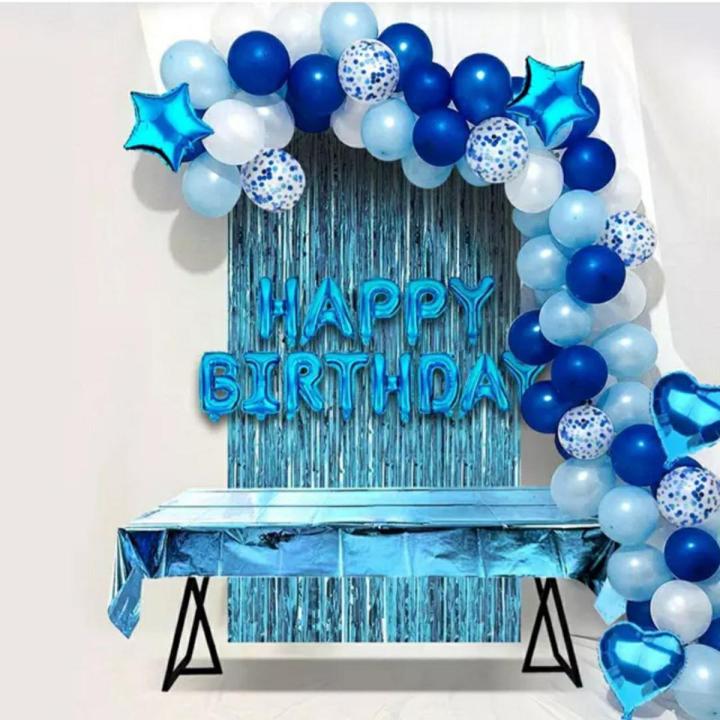 blue Birthday Theme (1 Birthday Foil-30balloons- 1 back curtain-1 star -1 heart )  Birthday Decoration For Boys Birthday Home Decor Birthday Decoration accessories