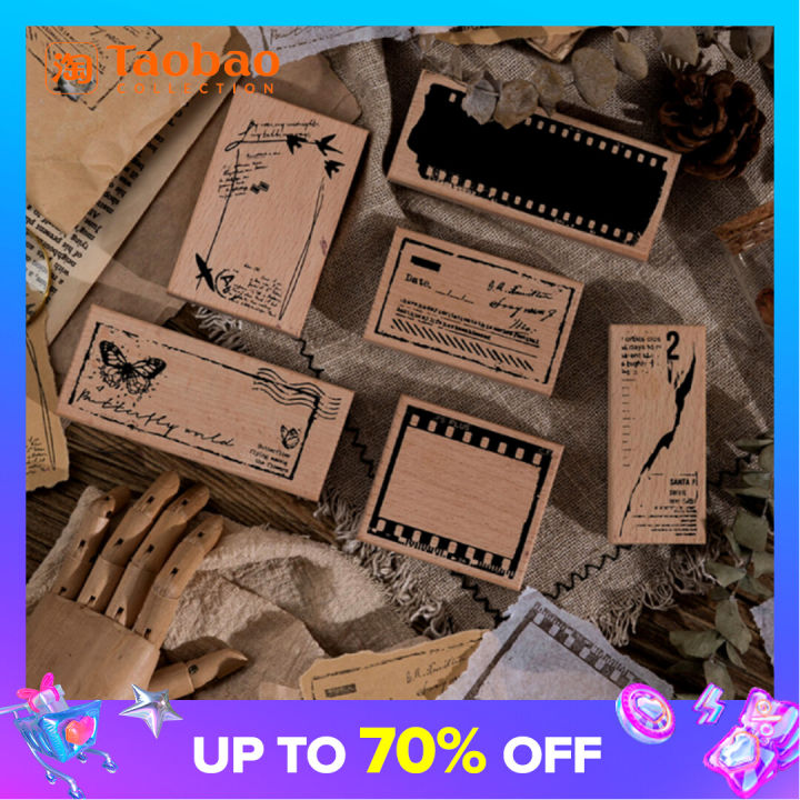 Golden Years Wooden Seal Artistic Retro Black and White Film Letter Frame Butterfly Letter Stamp Printing