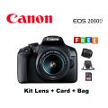 Canon EOS 2000D with Kit Lens + 75-300mm Zoom Lens + Card + Pouch. 