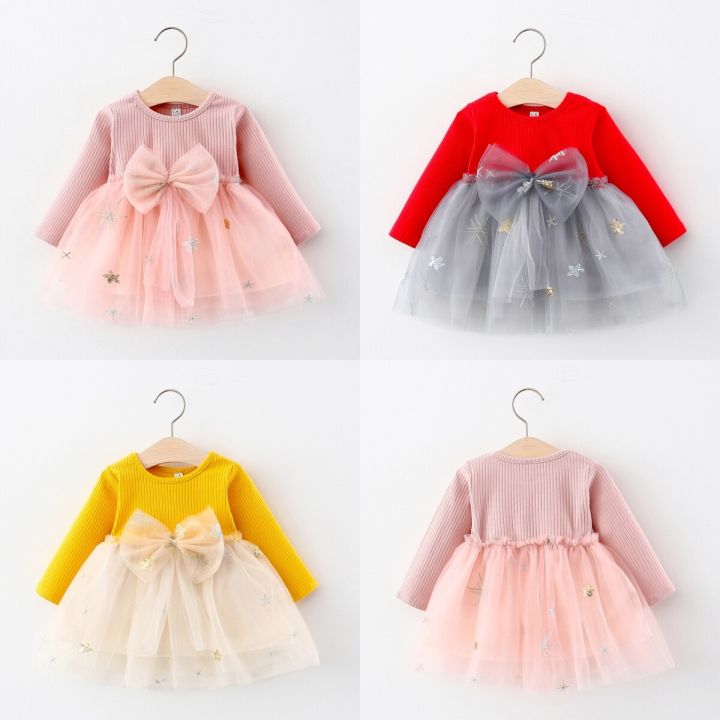 New Autumn olid Color Korean Edition Girl' Prince Dre 1-3 Year Old Children' Long leeve pliced Meh Dre Children' Clothing Cute weet Beauty Baby