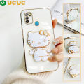 UCUC for Infinix Smart 5 / X657 / X657B / X657C Back Cover Cute kitty Mirror Multifunction Folding Bracket Luxury 6D Plating Case Soft Silicone Square Phone Cases for Boys for Girls. 