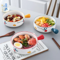 1Pc Koreaan Cute Ceramic Bowl Random Color - Fruit Print Bowl, Tableware Cute Ceramic Bowl With Handle, Microwave Heating Bowl Instant Noodle Bowl. 
