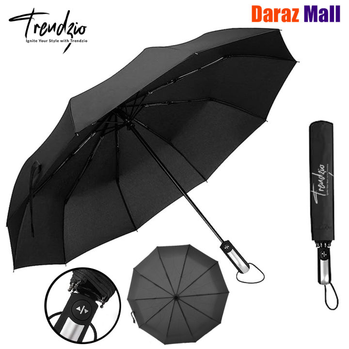 TRENDZIO Auto Open and Close Fashion Folding Umbrella 10 Ribs Windproof Umbrellas for Rain and Sunlight Compact Size Portable Three Steps Folding Umbrella for Men Women