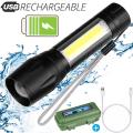 USB Rechargeable Waterproof Zoomable LED Flashlight Torch Tial Clip - Telescopic Zoom Torch Mini LED Light & Cable. 