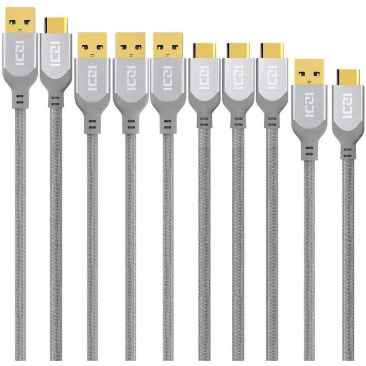 ICZI USB Type C Cable/Micro Usb Cable Pack of 2 USB C to USB 3.0 Cable 1ft USB Type C Charger Cable Braided Fast Charge Cord for Samsung Galaxy S9/S8 Plus/Note 8, Huawei Mate 10- Gray