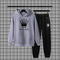 Black Rolex printed 2pc warm fleece pullover Tracksuit For Mens & Boys - Soft & Comfortable Fleece Fabric Hoodies For Mens Kangaroo Hooded Sweatshirt & Trouser For Mens Printed Tracksuit. 