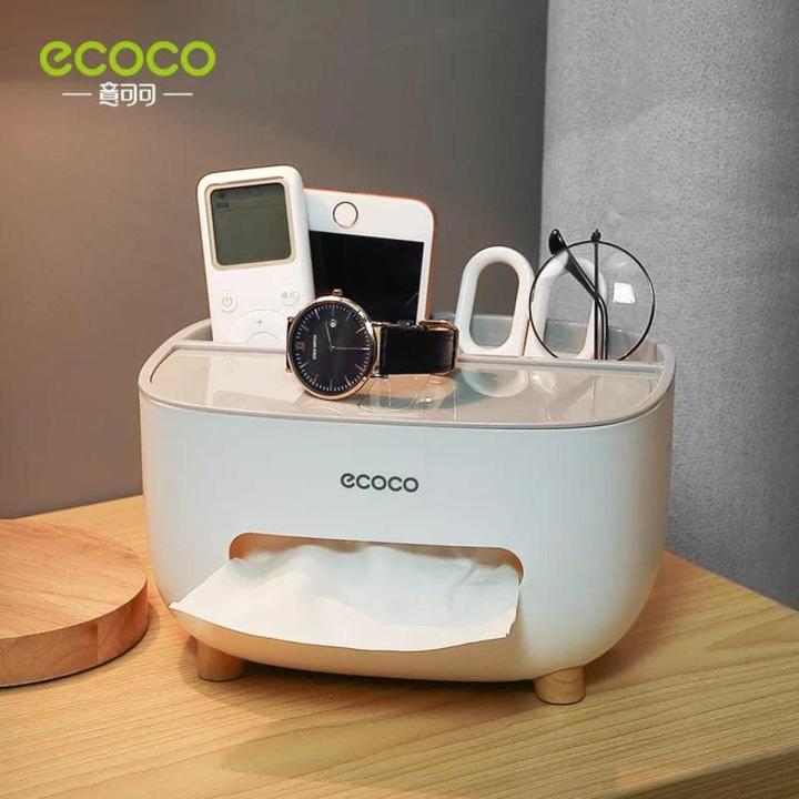 Ecoco Tissue Box Cover Holder with Storage, Napkin Tissue Box, Multi-Function Storage Organizer Caddy
