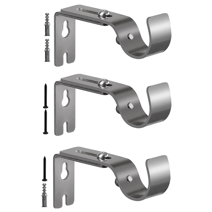 3Piece Silver Curtain Rod Brackets Curtain Rods No Drilling for 1 Inch Rod with Installation Screws