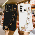 Maitus for Tecno Spark Go 2022 Back Cover with Love Heart Bracelet Luxury Slim 6D Plating Square Frame Camera Lens Protection Shiny Chain Cases Soft Silicone Mobile Phone Case. 