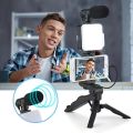 RGB 6 in 1 Video Making Vlogging Kit Tripod For Smartphone & Camera Vlog Kit - Mini LED Video Light, Extendable Phone Clip, Tripod with Adjustable Brightness For Live Stream Vlog Video Shooting Video Conference Selfie. 