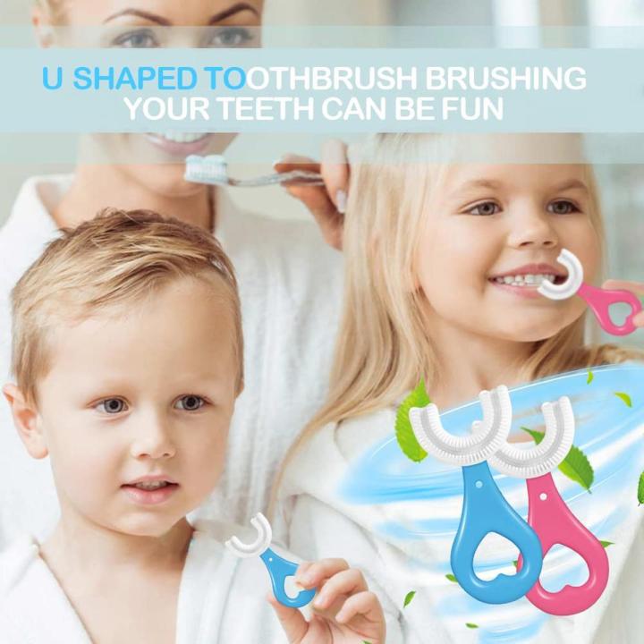 baby U Shape Silicon Toothbrush for kids, Portable Hand-Held Shaped Infant Soft Bristle 360 Degrees Mouthpiece tooth brush for toddlers