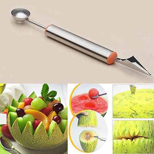 2 in 1 Melon Baller Scoop Dig Scoop with Fruits Carving Knife for Fruit Salads, Garnishes, Deserts, Cakes, Ice Cream Scooper Stainless Steel