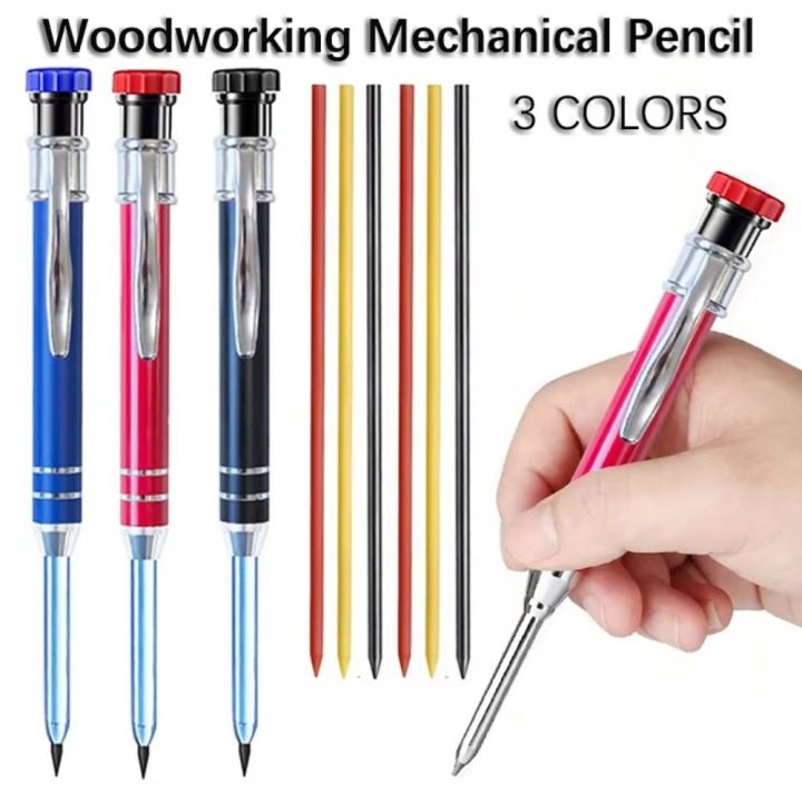 2.8mm Solid Carpenter Pencil With 6 Colors Refill Leads Built-in Sharpener Marking Tool Woodworking Deep Hole Mechanical Pencils - 21 - View #6