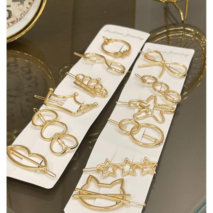 PACK OF 6 NEW DESIGN STYLISH MULTISHAPE HOLLOW GEOMETRIC METAL GOLD HAIR PINS FOR BABY GIRLS AND WOMEN HAIR PINS HAIR ACCESSORIES, HAIR CLIPS
