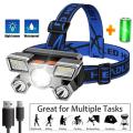 Led Five Head Headlight Strong Light Super Bright Headlamp USB Rechargeable Fishing Lamp Long Range Head Mounted Mine Flashlight. 