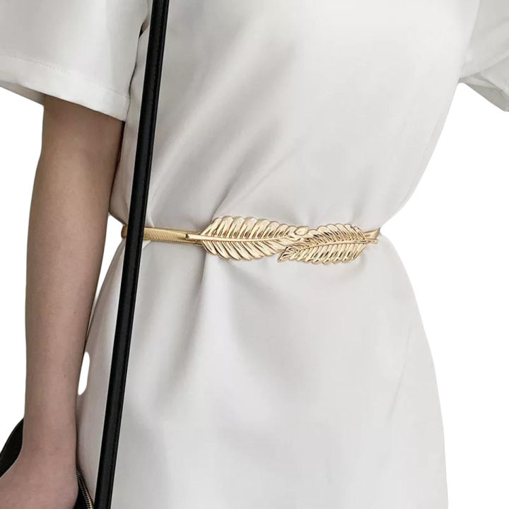 New Style Leaf Belt for Women Lady's Fashion Stretchable Alloy Leaf Waist Belt Waistband for Girls Elasticated Adjustable Size Leaf Belt for Girls