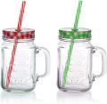 4 Pcs Mason Glass Jar With Lid And Straw - 450ML. 
