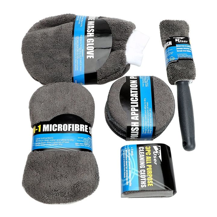 9Pcs Microfiber Towels Applicator Pads Wash Sponge Gloves Wheel Brush Car Washer Cleaning Kit Microfiber Interior Accessories