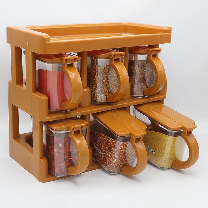 Pieces Spice Jar Set with Rack Plastic Masala Box Organizer
