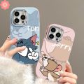Cartoon Tom Jerry Love Heart Cute Cat Mouse Couples Case Compatible for iPhone 15 11 13 14 12 Pro Max 7Plus XR 8 7 Plus XS X Max Luxury Plating Metal Lens Frame Anti Knock Soft Cover. 