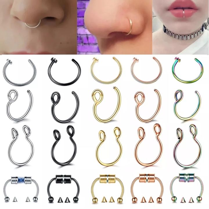 1PC Women Piercing Nose Ring Hoop Septum Non Piercing Clip Rock HipHoop Stainless Steel Magnet Fashion Punk Body Jewelry