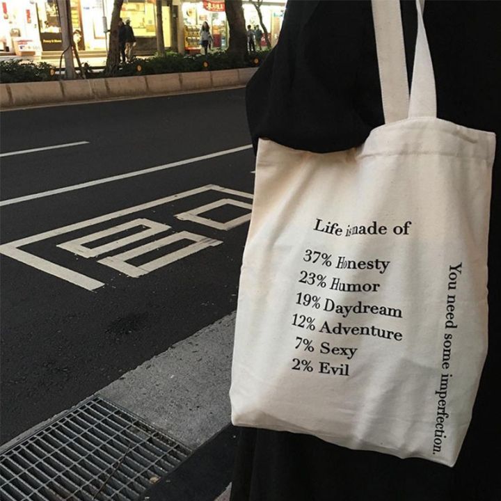 Ready Stock Korean Men Women Simple Casual Retro Shopping Shoulder Slung Cotton Canvas Bag