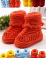 Orange Woolen Baby Shoes Infants Crochet Knit Fleece Warm Booties. 