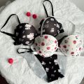 High Quality Front Open 4 In 1 Push-up Hello Kitty Print Adjustable Straps Bra Panty Set 016. 