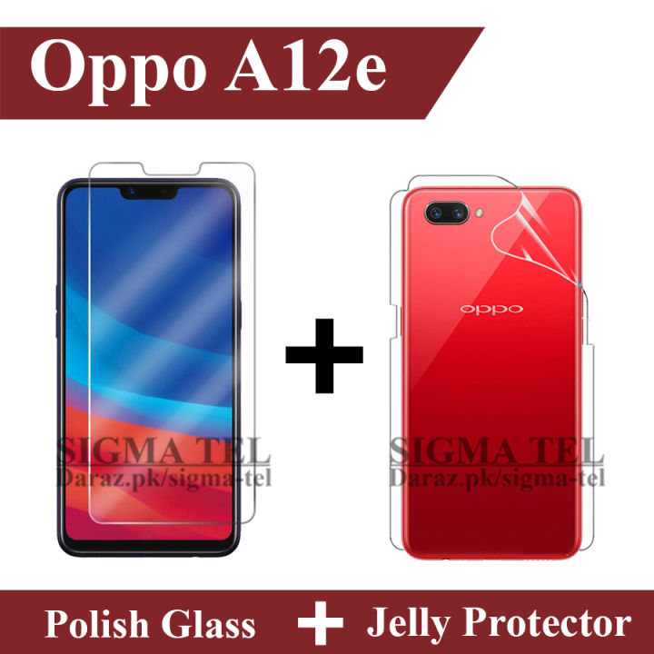 Oppo A12e Tempered Glass Polish Screen Protector + Back Jelly Protector Clear Soft Film Protection Hydrogel For A12e