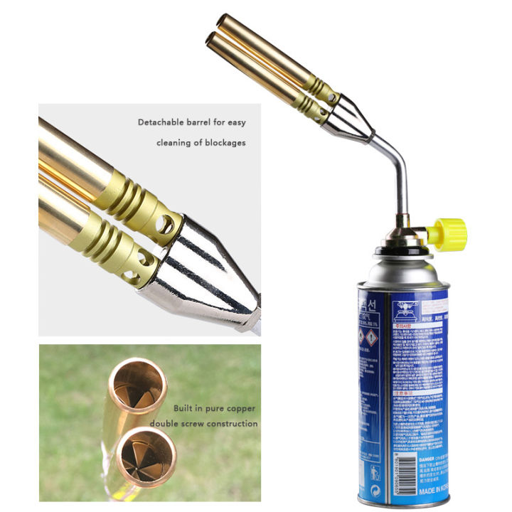 Outdoor Camping Picnic BBQ Ignition Flamethrower Grill Tool Double Tube Flame Gun Metal Welding Gas Torch Lighter Butane Burner