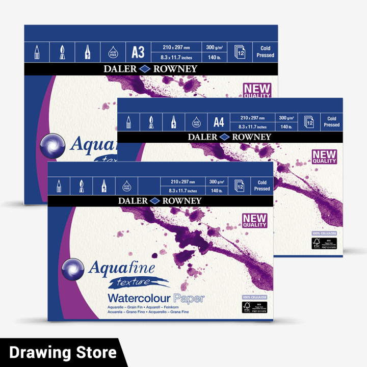 Daler Rowney Aquafine Cold Press Paper Watercolor Pads 12 Sheets - 300Gsm