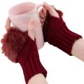 Women’s Faux Fur Fingerless Knitted Gloves | Warm Winter Hand Wrist Warmers | Soft, Stylish & Comfortable | Maroon. 