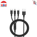 WBM Smart 3 in 1 Fast Charging Cable for iPhone/Android Type-C Braided USB Data Cable. 