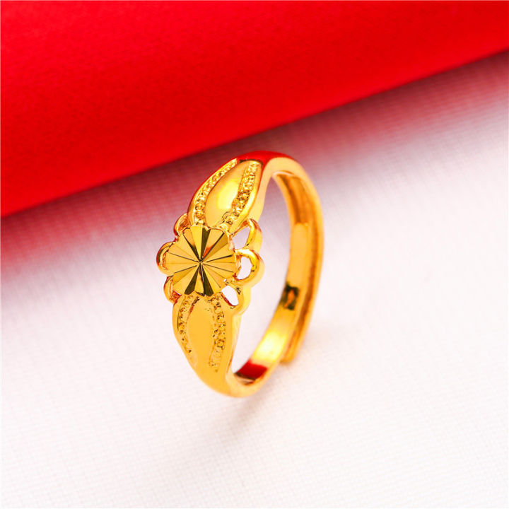 Gold Plated Women's Open Adjustable Ring Lucky Transfer Flower Finger Ring For Women Wedding Bride Jewelry Accessories