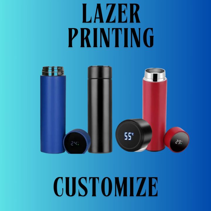 CUSTOMIZE Name Water Bottle LED Temperature Display | Imported 500ml Stainless Steel Cold & Hot Water Bottle for Boys Girls & Kids, Sports & Gym | Thermos Flask | (Half Liter)