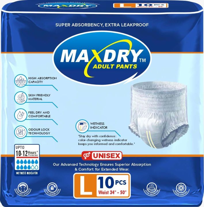 Maxdry Unisex Adult Diaper Pants – Large Size, 10 Count | All-Day ...