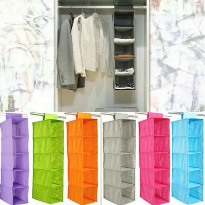 Household Essentials Cedarline 6-Shelf Hanging Closet Organizer, Heavy-Duty Cotton Canvas, Breathable, Versatile, Compact, Perfect for Rod or Wire Closets, Natural