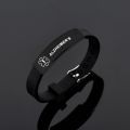 Black Stainless Steel Silicone Medical Alert Bracelet DIABETIC EPILEPSY SOS Bracelets Engraving Wristband For Men. 